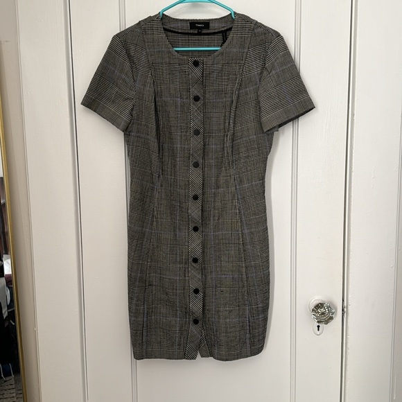 Theory Wool Houndstooth Plaid Dress Size M - Picture 4 of 5